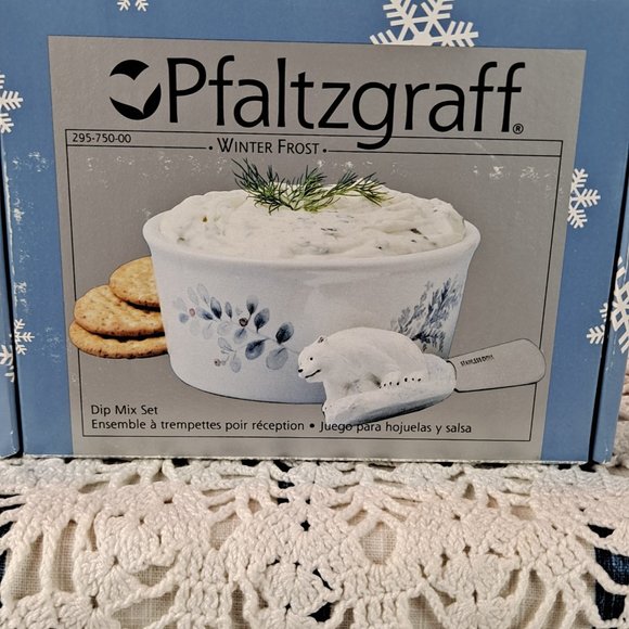 Pfaltzgraff Winter Frost Dip MIx Set w/Polar Bear Knife/Spreader NEW - Picture 6 of 8